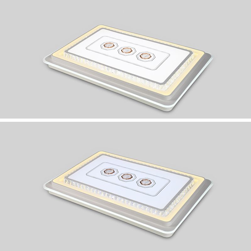 Modern Geometric Ceiling Flush Light Crystal Encrusted Bedroom LED Flushmount in White