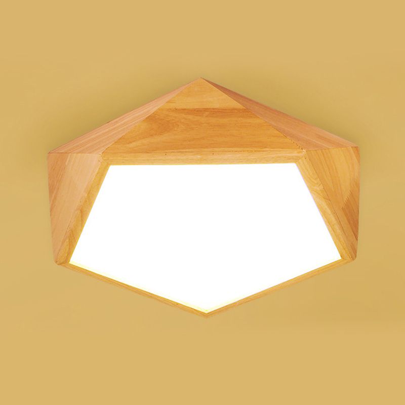 1 Light Geometric Flush Mount Contemporary Wood Flush Light for Bedroom