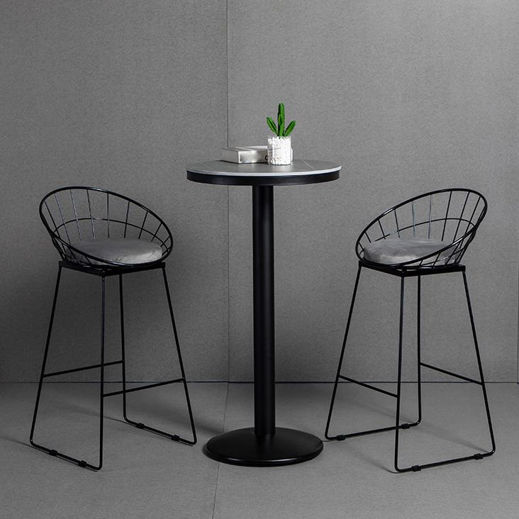 Industrial Gray Bar Table Faux Marble White 21.6" Round Top Bistro Table for Cafe