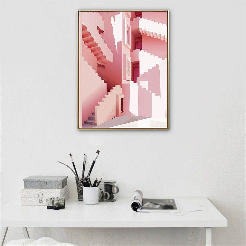 Pastel Color Nordic Canvas Art Illustration Architecture Wall Decor for Sitting Room