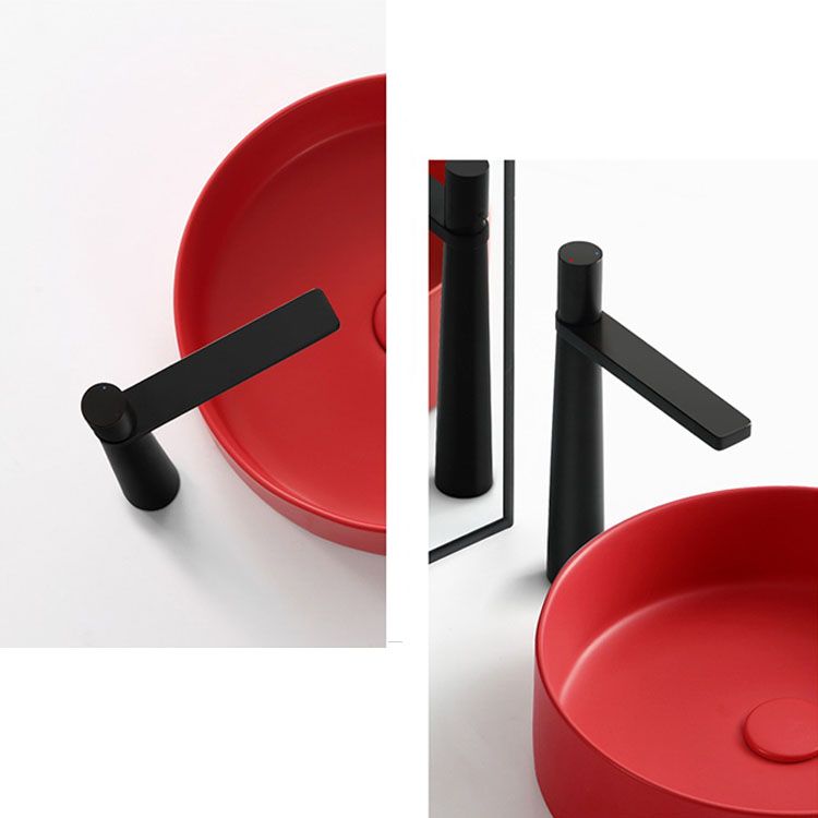 Modern Vessel Bathroom Sink Round Porcelain with Overflow And Drain Assembly Vessel Sink