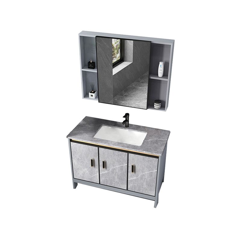 Contemporary Sink Cabinet Freestanding Mirror Cabinet Bathroom Vanity Set in Gray