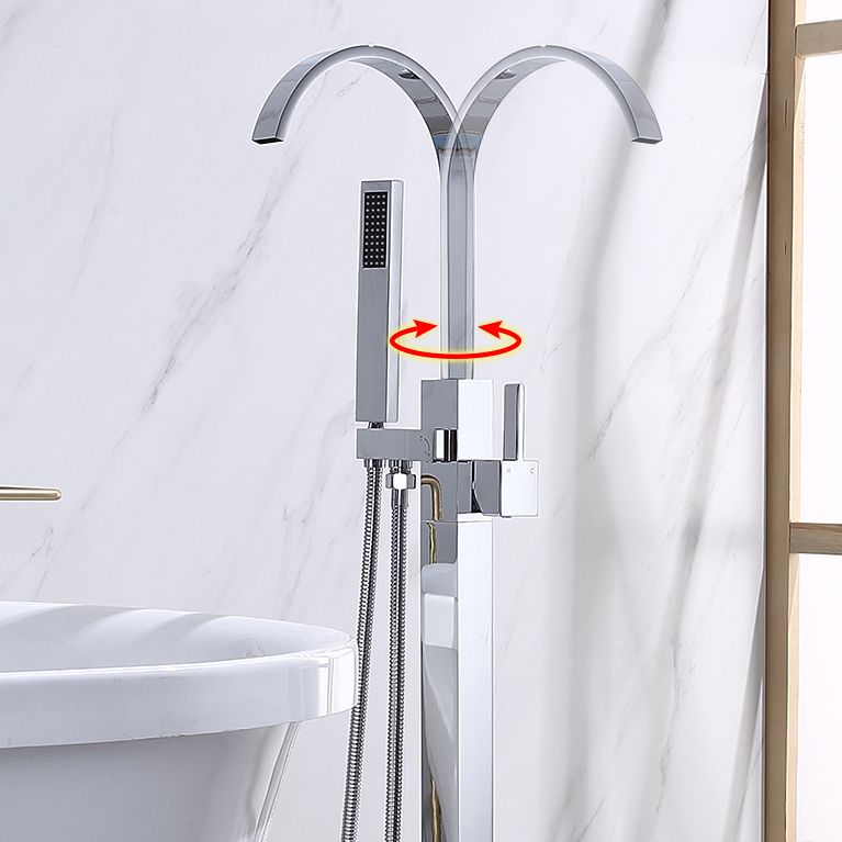 Floor Mounted Copper Freestanding Tub Filler High Arc Freestanding Faucet with Hose
