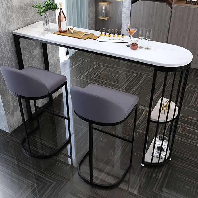Industrial Black Iron Bar Table Faux Marble White Specialty Top 41.3"H Bistro Table