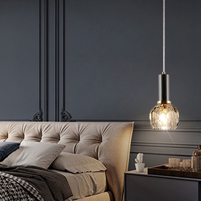 1-Licht-Schlafzimmer Decke Anhänger moderne Messing-Droplampe mit Kugelkristallschatten