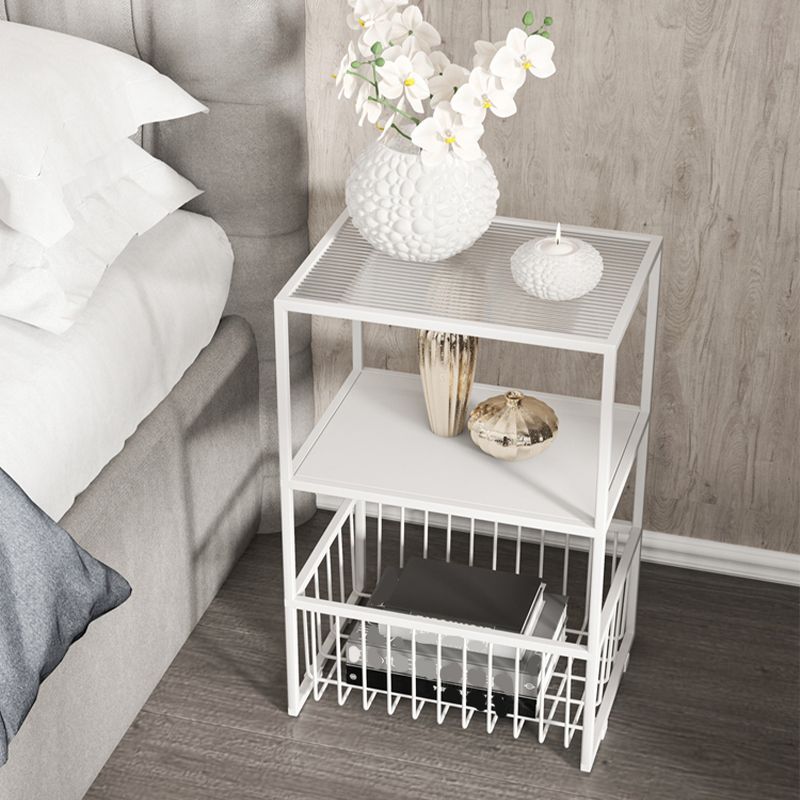 Contemporary Open Storage Nightstand Metal Night Table with Shelves