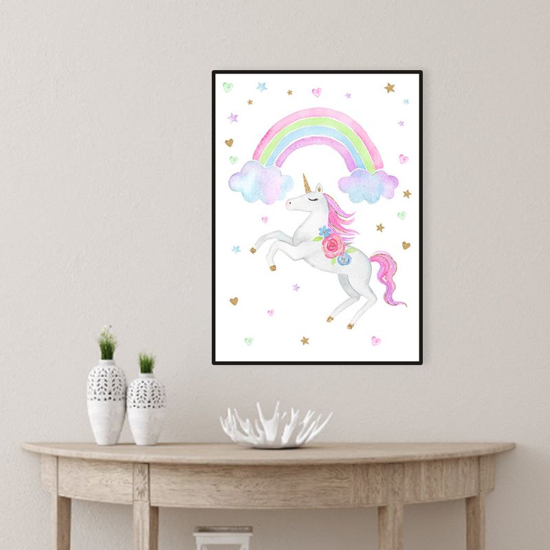 Fantasie-Einhorn-Wanddekoration, Kinder-Kunst-Tier-Leinwand in sanften Farben für den Ruheraum