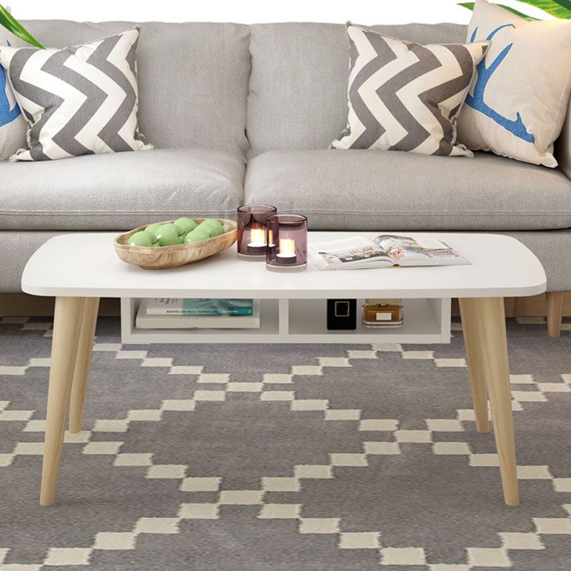 Modern 4 Legs Cocktail Table Rectangular Coffee Table - White/Wood