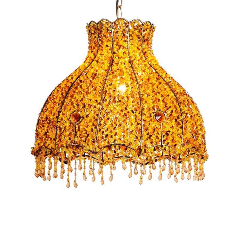 Scalloped Restaurant Pendant Lamp Decorative Metal 1 Head Yellow Hanging Ceiling Light