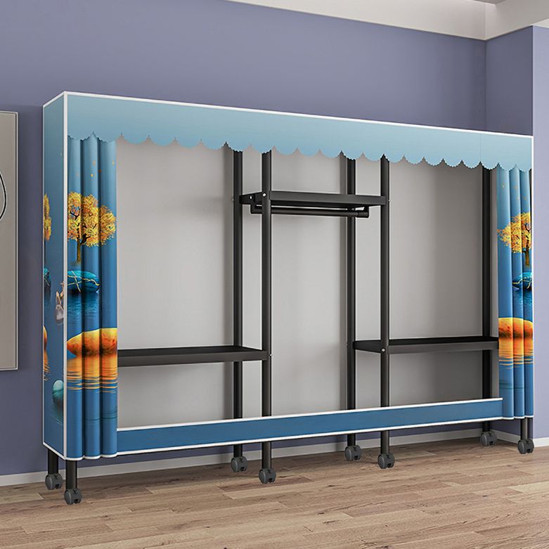 Contemporary Style Wardrobe Armoire Metal Frame Armoire with Garment Rod for Home