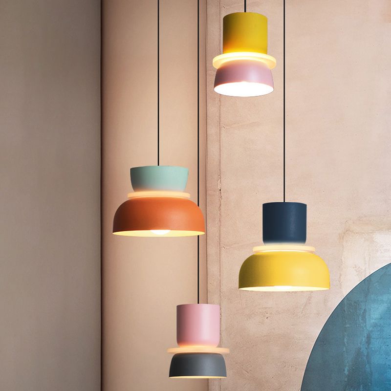 Macaron 1-Light Pendant Lighting Fixture Geometric Ceiling Light with Metal Shade