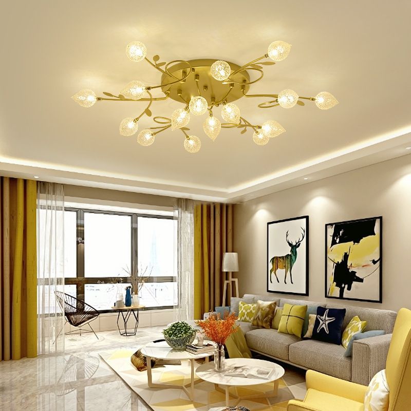 Branch Bubbled Glass Ceiling Lighting Contemporary 8/12/16/20 Lights Black/Gold Flush Mount Ceiling Fixture with Metal Arm
