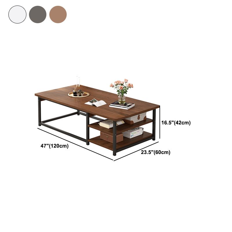 Modern Rectangular Frame Coffee Cocktail Table with Storage Shelves