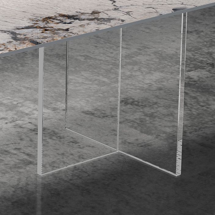 Simplicity Rectangle Dining Table Sintered Stone Top Transparency Acrylic Base Table