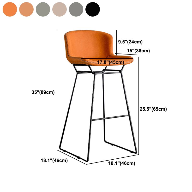 Industrial Iron Barstool Distressed Low Back Indoor Tall Stool with Faux Leather Seat