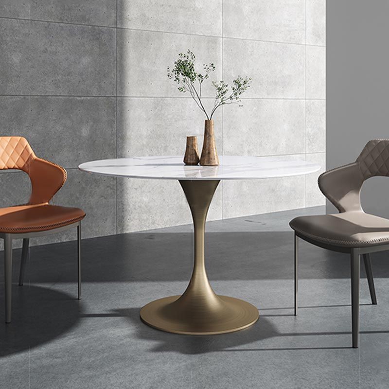 Glam Style Round Stone Top Restaurant Table Gold Base Dining Table