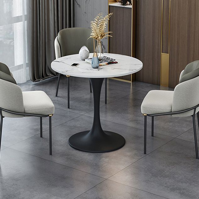 Round Black Base Dining Table Modern Stone Table for Milk Tea Shop