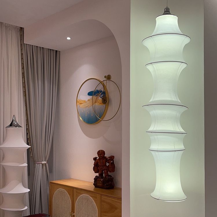 Hedendaagse witte zijden hanglamp LICHT BEWERK 1 Licht geometrisch hangend plafondlicht