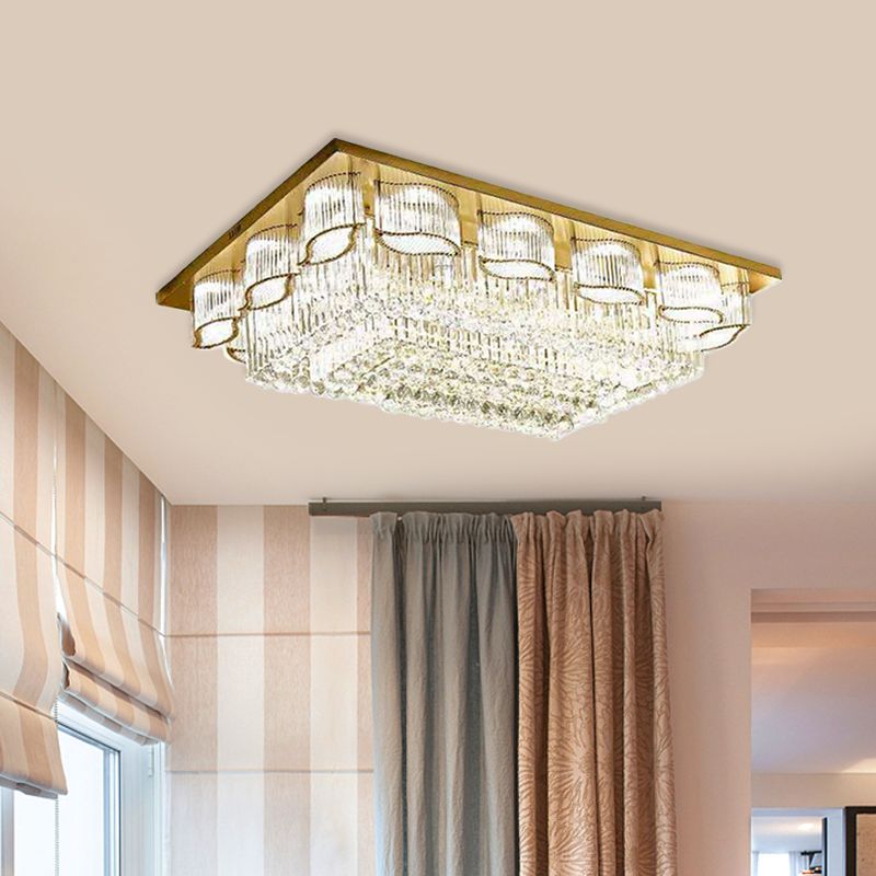 Modern Rectangular Ceiling Lighting Prismatic Crystal LED Flush Mount Recessed Lighting in Gold