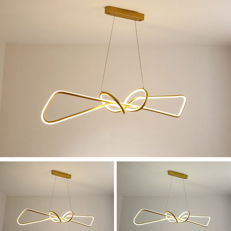 Aluminium Linear LED Pendant Light in Modern Singular Style Silica Gel Ceiling Light for Dining Room