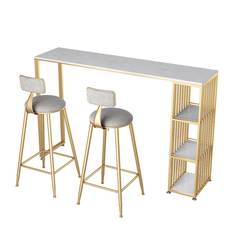 Faux Marble Bar Dining Table Glam Rectangle Bar Height Pub Table with 3-shelf