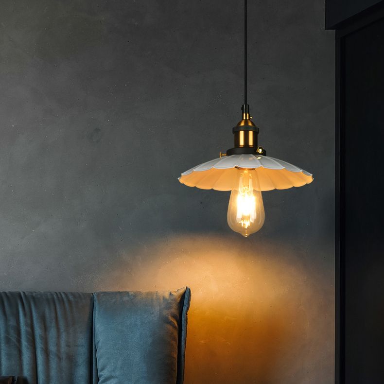 Ceiling Pendant Light Industrial Restaurant Pendant Light Kit with Tapered Metal Shade in White