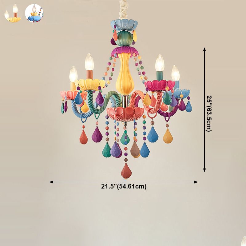 Candle Baby Room Chandelier Metal Macaron Suspension Light with Crystal Drapes