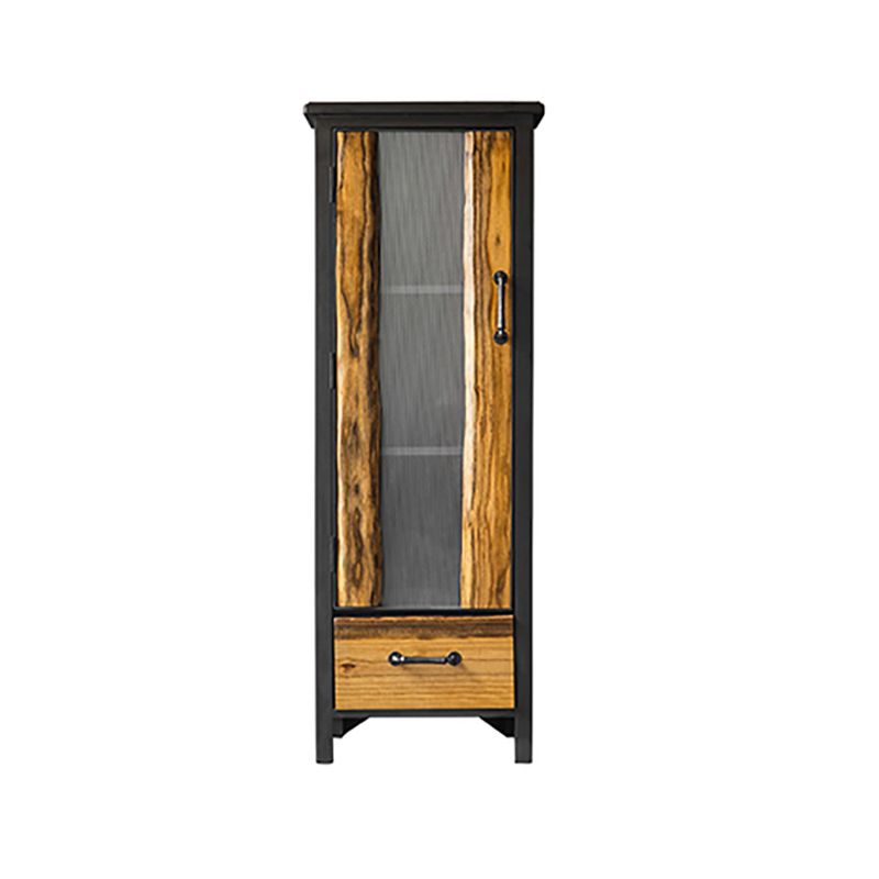 Metal & Wood Accent Cabinet Industrial Style Glass Paned Storage Cabinet