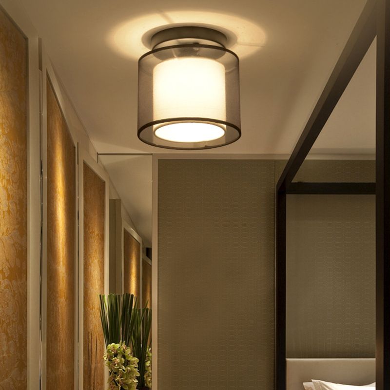 Dual-Shaded Corridor Ceiling Light Fabric 1 Light Modern Semi Flush Mount Lighting