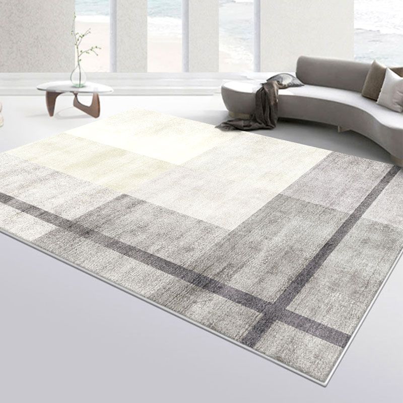 Dark Grey Industrial Rug Polyester Striped Area Rug Washable Rug for Drawing Room
