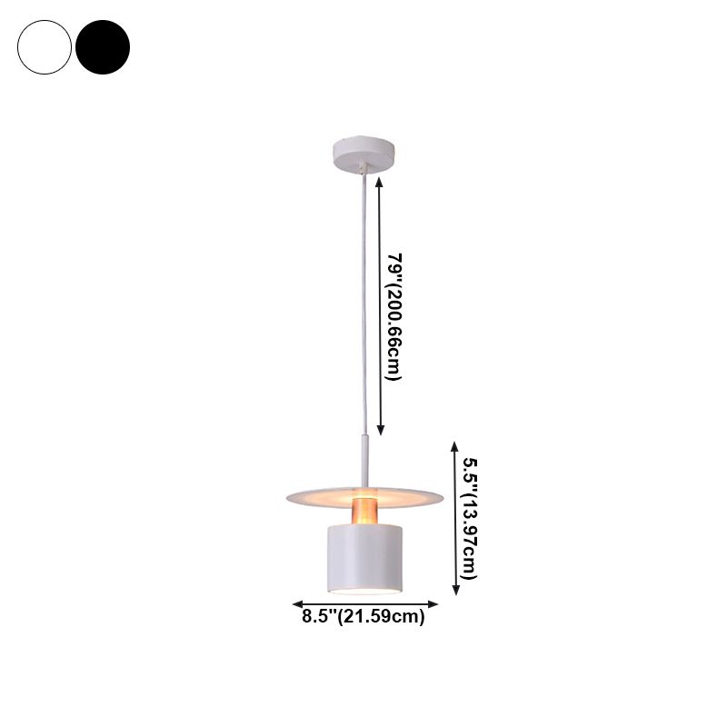 Pendre en fer laqué dans le style artistique moderne, lampe à suspension unique cylindrique pour chambre à coucher