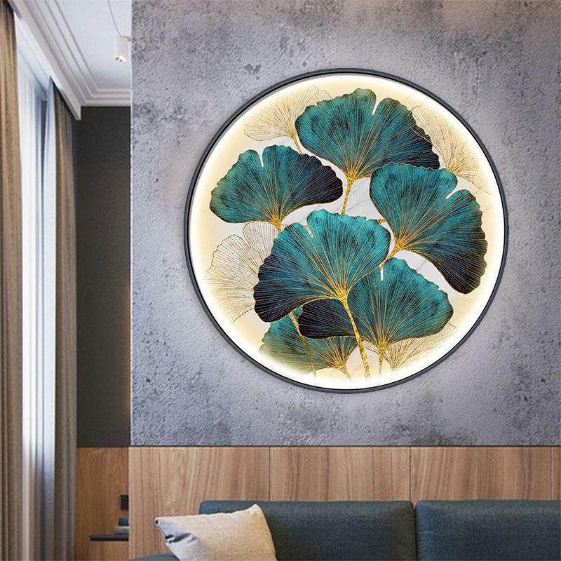 Cirkelvormige ginkgo laat muurverlichting Asia-stijl metalen led traan muur muurschildering sconce in groen/geelgroen