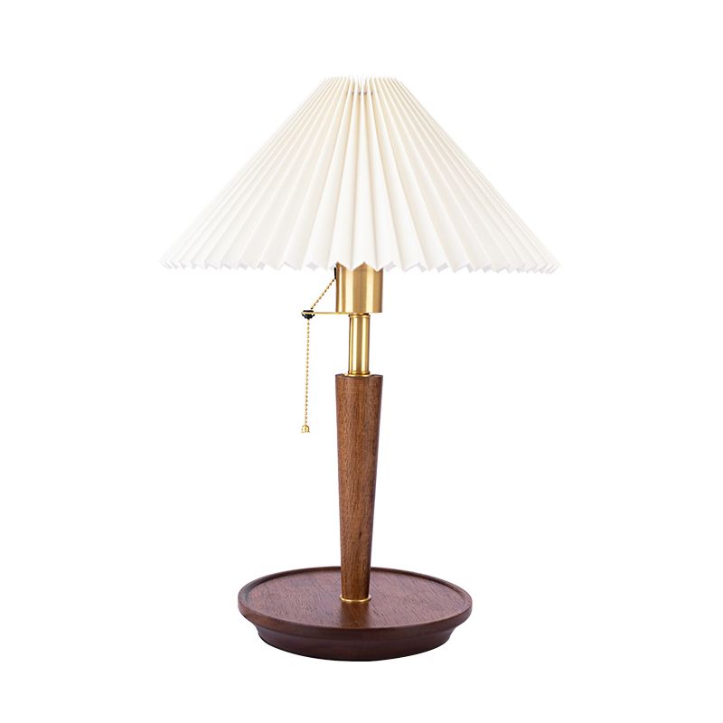 Lampada da comodino in tessuto plissettato a cono Lampada da tavolo da soggiorno minimalista a 1 luce con catenella in bianco