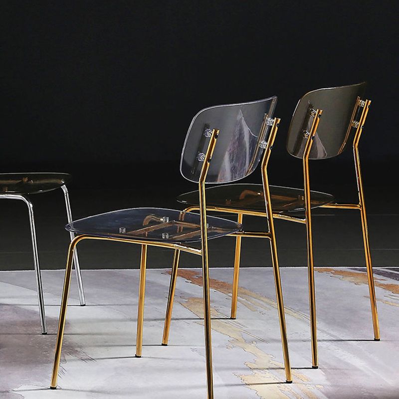 Industrial Armless Dining Chair Plastic Open Back Side Chair with Metal Base