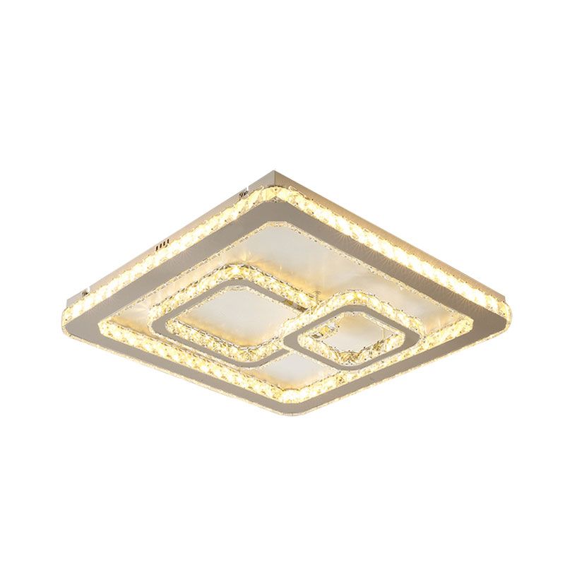 Minimal Squared Ceiling Mounted Lamp Crystal Block LED Bedroom Flushmount Light in Nickel