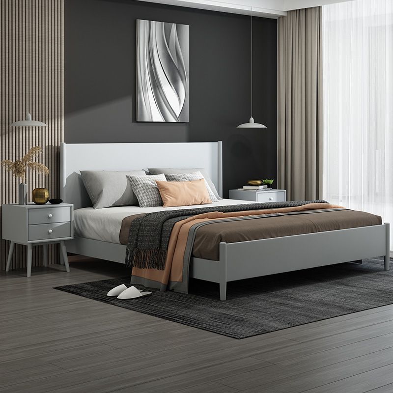 Scandinavian Wooden Panel Standard Bed with Rectangular Headboard