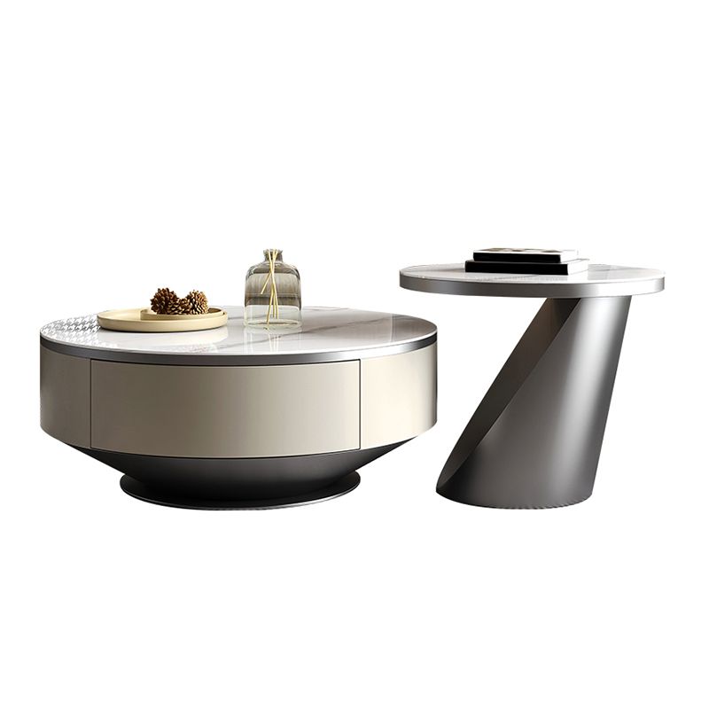 Pedestal Coffee Table Set Slate Round Coffee Table for Living Room