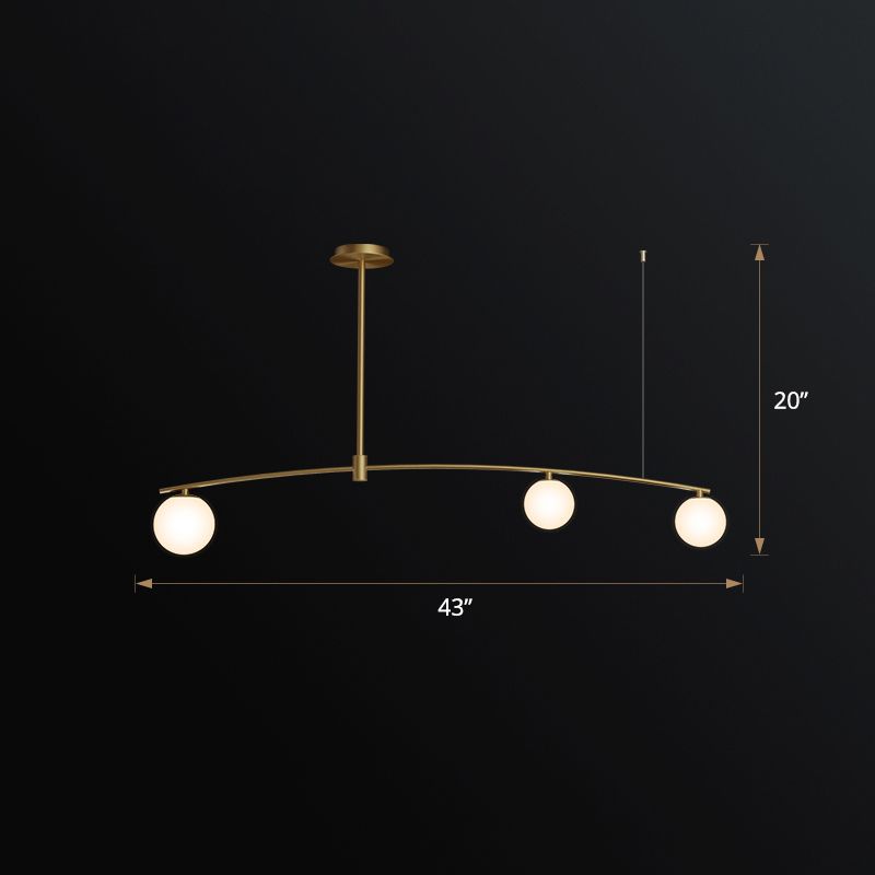 Postmodern Orb Shaped Hanging Lamp Frosted White Glass Island Pendant Light in Gold