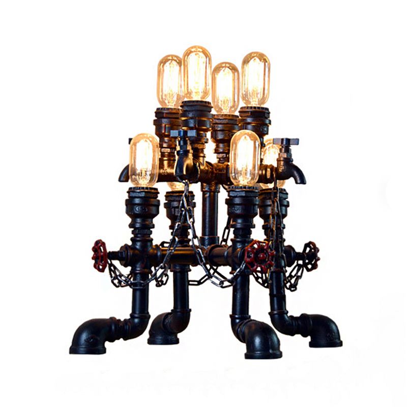 Steampunk Open Bulb Table Lamp Multi Light Metallic Table Lighting in Black for Restaurant, 8.5"/14" Width