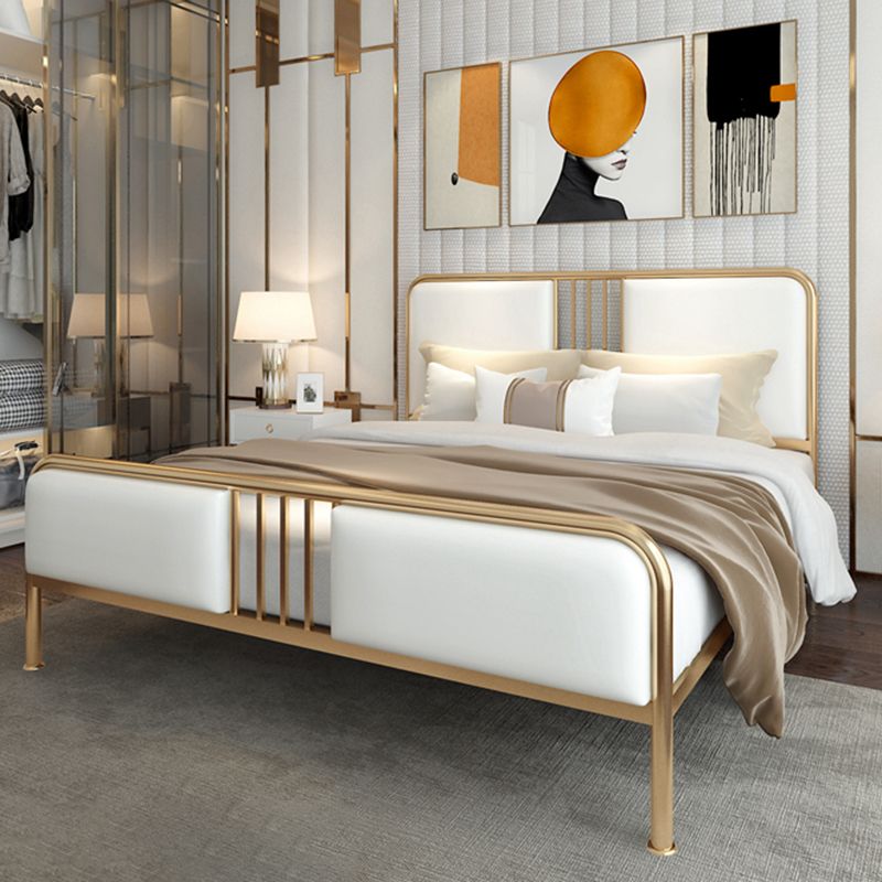 Glam Panel Bed Metal and Upholstered Bed Frame with Upholstered Headboard