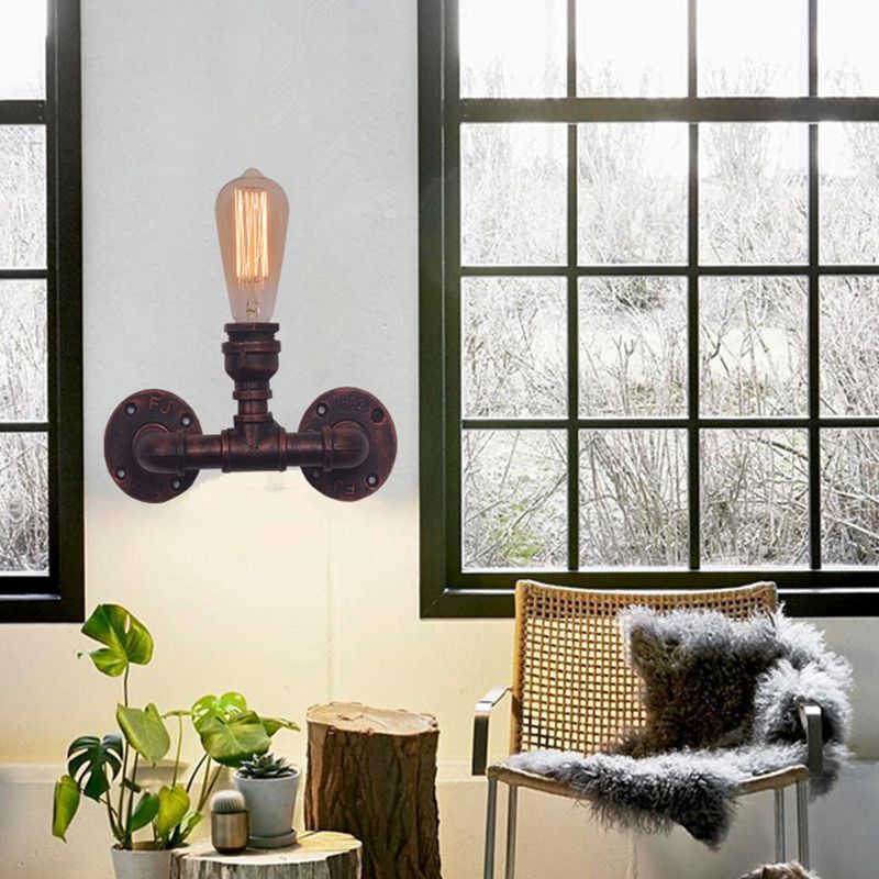 Industrial Style Pipe Shape Wall Sconce Metal 1 Light Sconces for Bedroom
