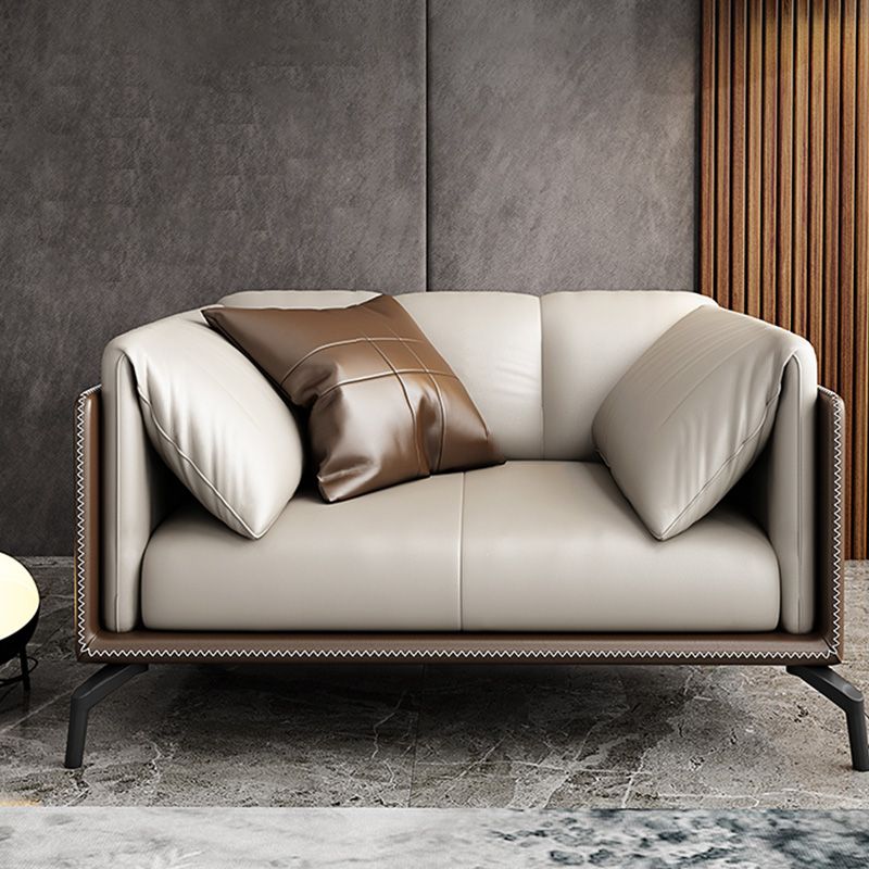 Genuine Leather Tuxedo Arm Sofa Contemporary Brown Sofa with Cushions