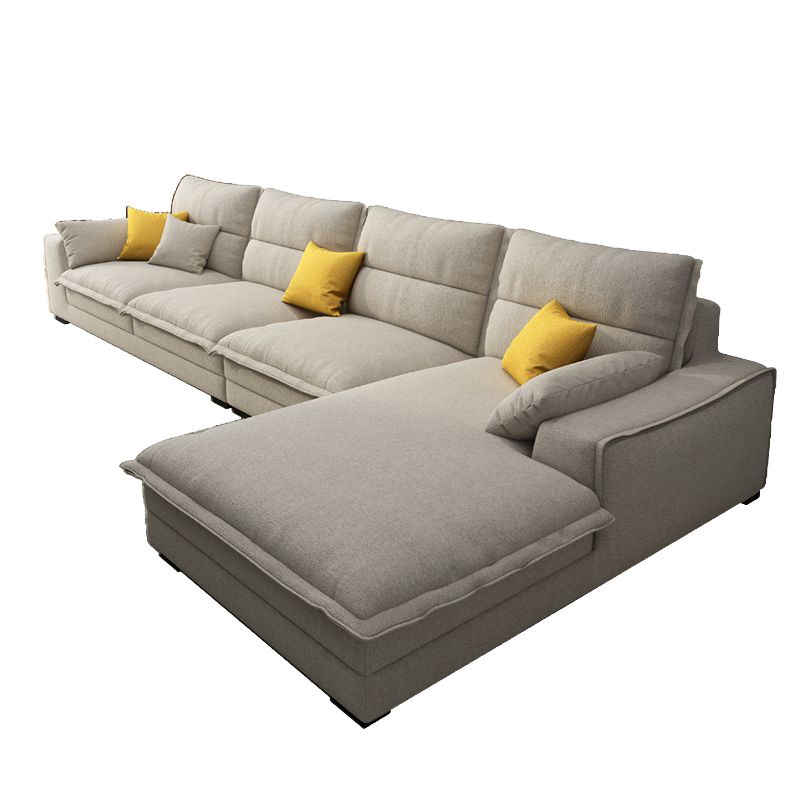 Linen Sectional Sofa L-Shape Stationary Sectional Sofa,Pillowed Back Cushions