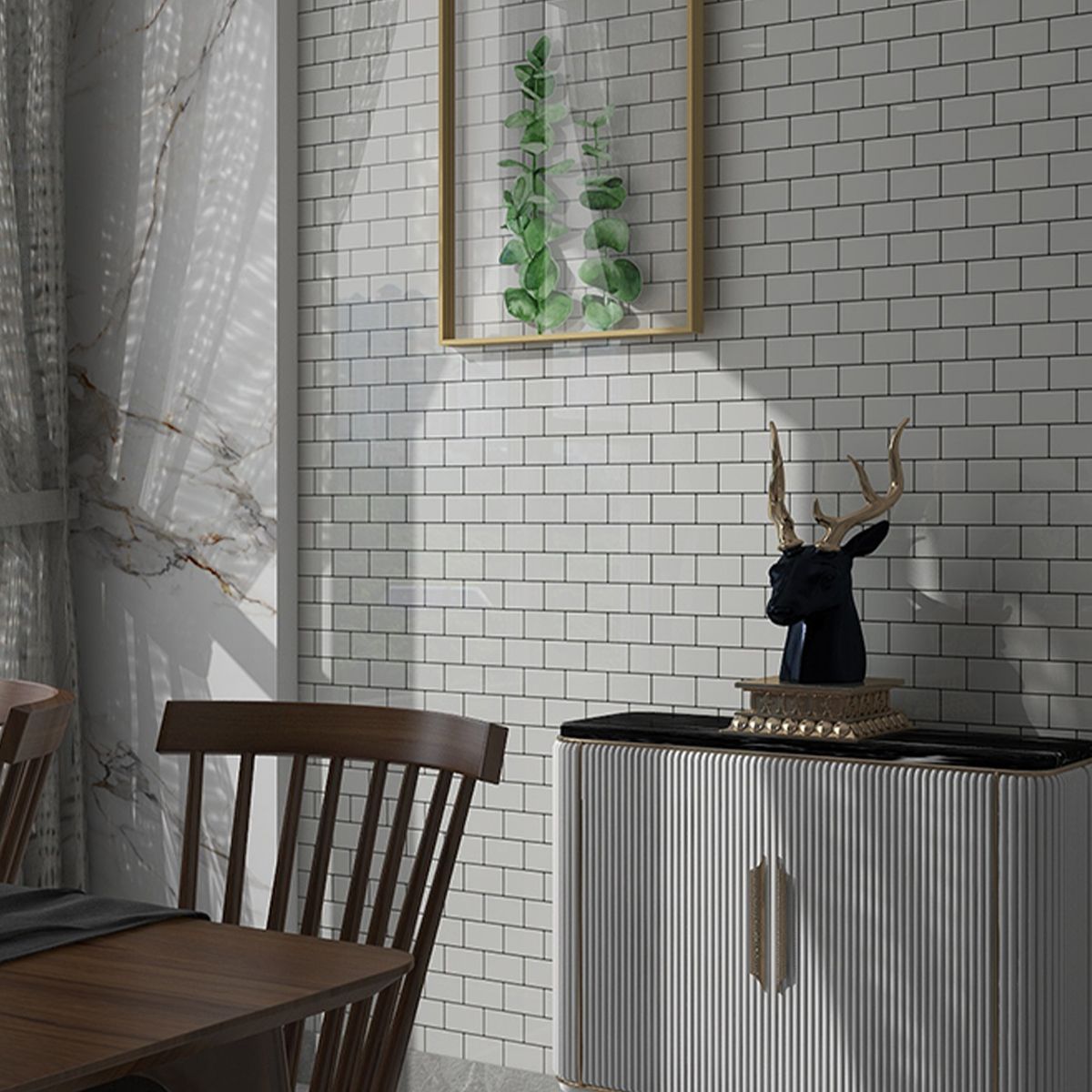 White Subway Tile Water-resistant PVC Peel & Stick Tile for Backsplash Wall