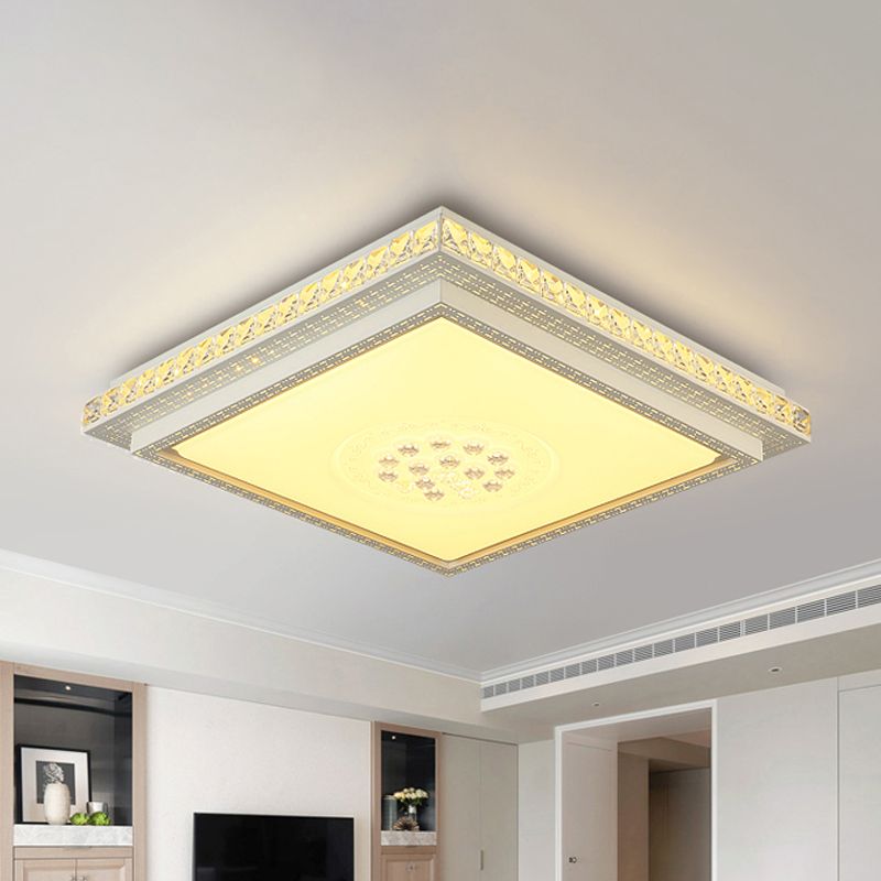 Tetragon Clear Crystal Flush Ceiling Light Modern LED White Flush Mount Lighting for Living Room
