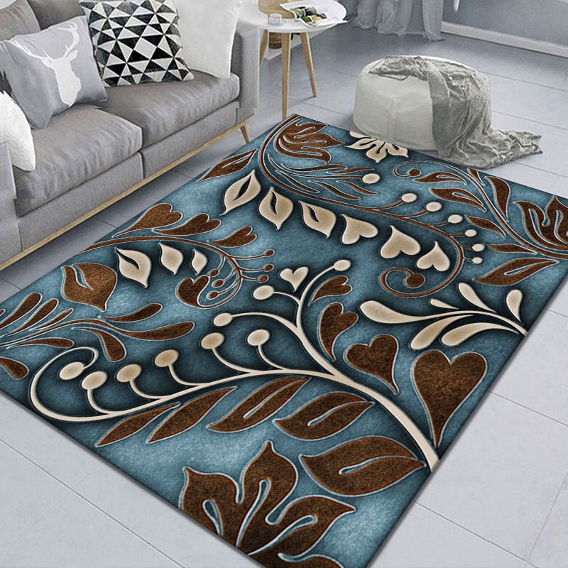 Minimalist Indoor Rug Plant Pattern Rug Polyester Stain Resistant Area Rug for Living Room