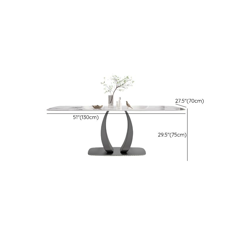 Rectangular Stone Top Dining Table Double Pedestal Metal Base for Living Room