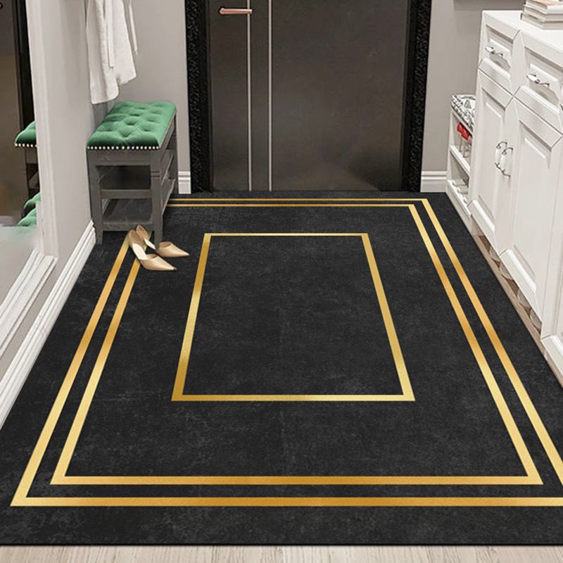 Dark Tone Simplicity Area Carpet Polyester Metal Lines Indoor Rug Anti-Slip Backing Carpet for Living Room