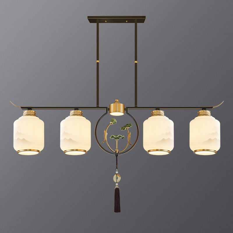 Cilindro de iluminación de la isla de cocina contemporánea Luces de isla colgantes con sombra de vidrio blanco