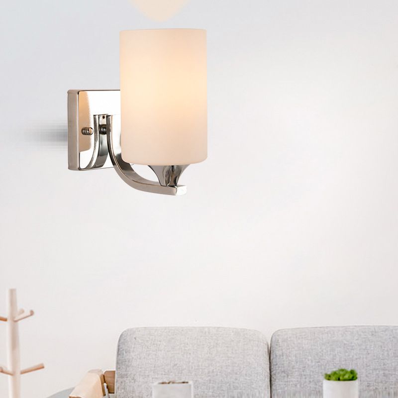 Modern Chrome Vanity Lighting Glass Shade Wall Light Fixture for Bathroom